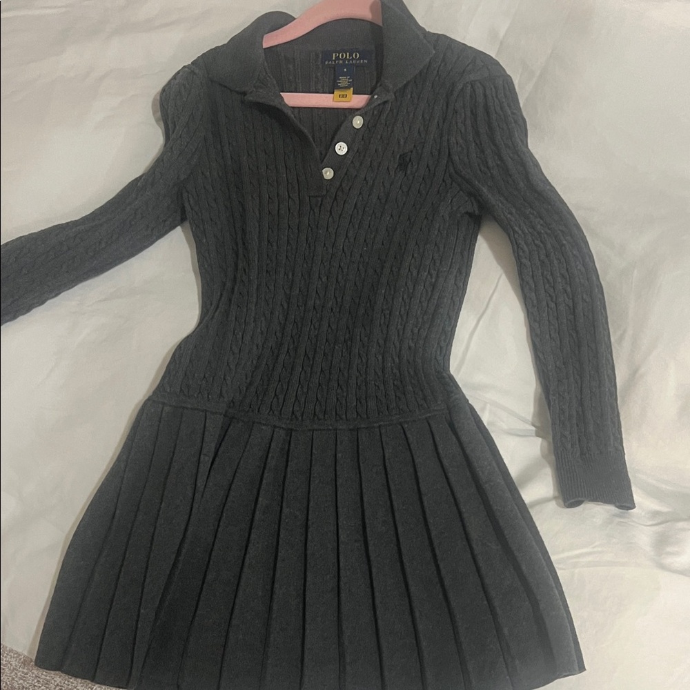 Polo by Ralph Lauren Charcoal Gray Cable-Knit Sweater Dress